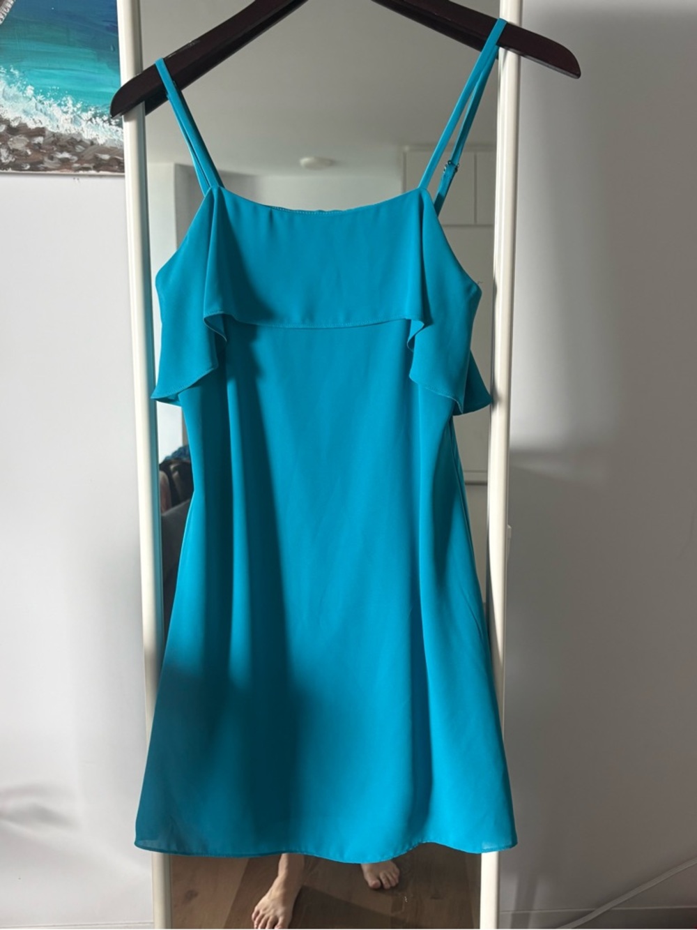 Alice + Olivia Bright Turquoise Ruffle-Trim Mini Dress